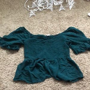 Teal puff sholder top